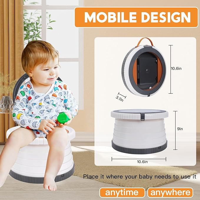 SunnySmile Portable Toilet for Kids,Portable Potty Seat for Toddler Travel,Travel Potty with Travel Bag, Applicable to Camping, Indoor/Outdoor Use, Includes 45 Replacement Bags (Grey)