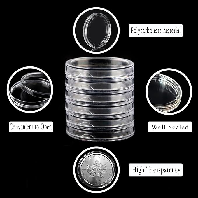MUDOR Silver Dollar Coin Holders for Morgan, Peace, 100 Pack Coin Storage Cases for Collectors, Plastic Coin Collection Protectors Capsules