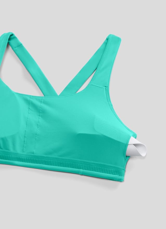CRZ YOGA SculptAir Wide Straps Cross Back Sports Bras for Women - U Neck Medium Impact Wireless Padded Workout Top
