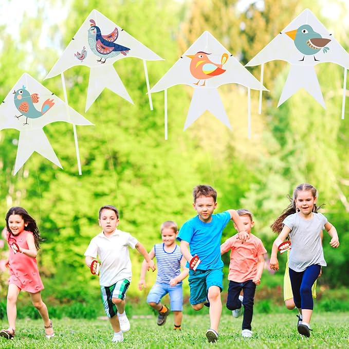 Libima 50 Pcs DIY Blank Kites for Kids Bulk Large Kite Making Kit Easy to Fly Set Party with Watercolor Pens and String Decorating Coloring Party Set for Craft Outdoor Games (Swallow Fish)