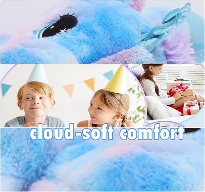 Tezituor 32in Giant Unicorn Plush Toys,Cute Rainbow Stuffed Animals,Birthday Decorations for Girls,Boys,Girlfriend,Big Unicorns Gifts for Children,Purple Blue
