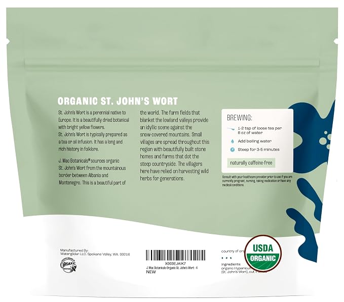J Mac Botanicals, Organic St John's Wort herb (4 oz) loose leaf St. Johns Wort tea