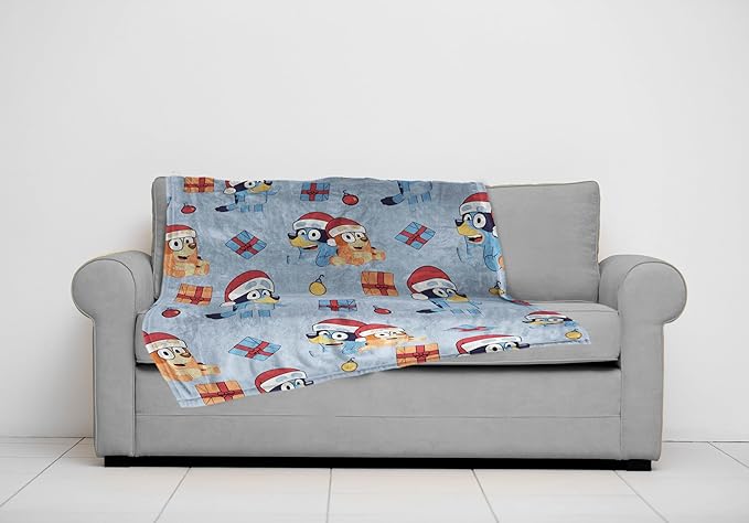 Jay Franco Kids Christmas Plush Throw Blanket – 50x70 Inches Soft & Cozy Fleece Throw for Holiday Bedroom & Couch Décor, Official Licensed Product, Blue - Bluey