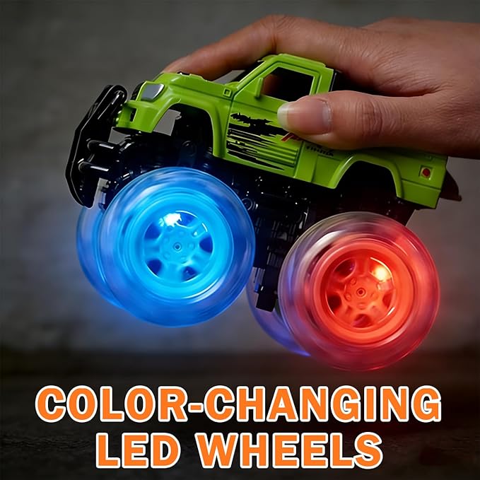 LODBY Monster Trucks Toys for Toddlers, Light-Up Trucks & Cars Toys for 2 3 4 5 6 Year Old Boy Christmas Birthday Gifts, Kids Push and Go Cars with Flashing Wheels (2 Pack)