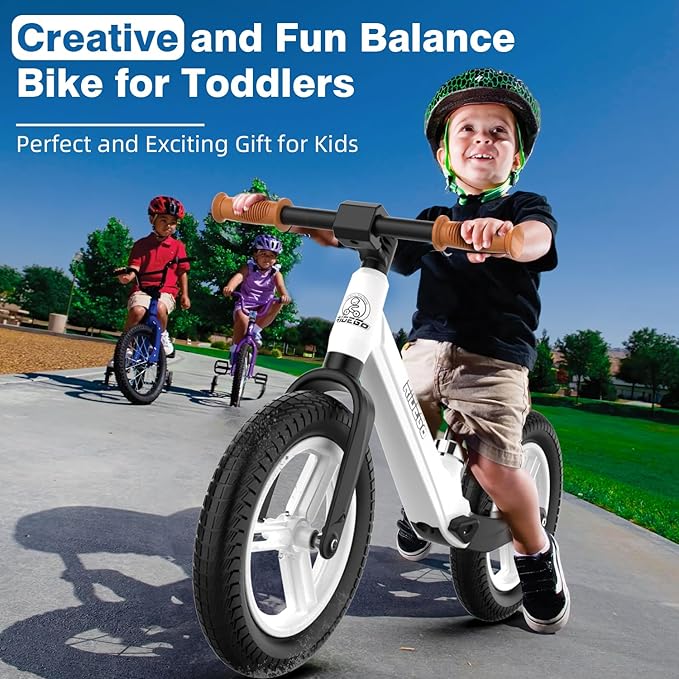 Ridego 12 Inch Balance Bike for Kids 2-4 Year Old,Lightweight Kids Bike with Adjustable Seat, Push Bicycle with Air Rubber Tires,Ride-on Toys Birthday Gift