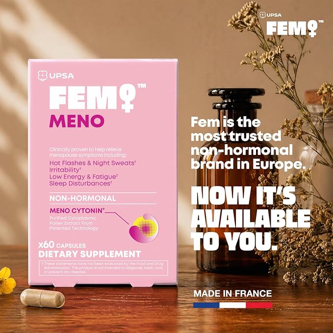 Upsa FEM Meno Menopause Supplements for Women - Non-Hormonal Menopause Relief for Hot Flashes & Night Sweats - Hormone Balance Support for Sleep, Mood & Energy - 60 Capsules (60 Count)