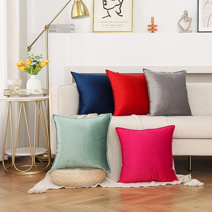 Velvet Sage Green Throw Pillow Covers 18”x18”Pack of 2 Soft Decorative | Square Cushion Covers for Couch Sofa Bed Livingroom Car Home Decor,45x45Cm