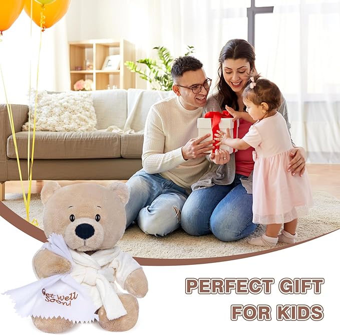 My OLi 9" Teddy Bear Stuffed Animal Plush Toys Soft Bear Dressed in Bathrobe with Soothing Towel “Get Well Soon” Soft Plush Bear Toy Bedtime Gifts for Baby Kids Girls Boys,Beige