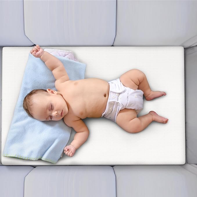 YENING Organic Cotton Pack and Play Mattress Pad Breathable 38x26 Waterproof Baby Mattress for Pack N Play Matress Topper Waterproof with Strap White