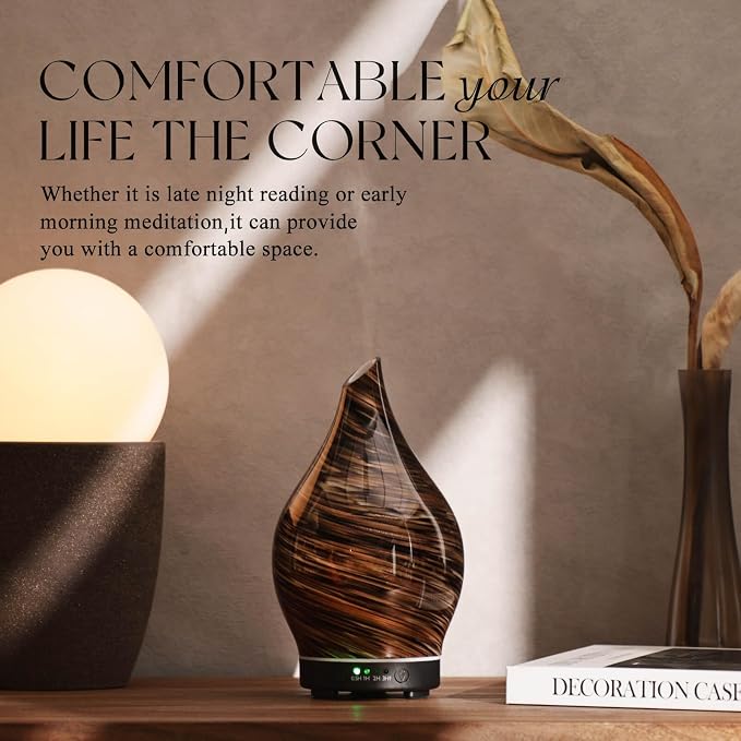 Porseme 150ml Essential Oil Diffuser Glass Color Changing Aroma Air Diffusers Aromatherapy Ultrasonic Cool Mist Humidifier 6 Running Hours Waterless Auto-Off for Sleeping Yoga Office Spa (Dark Golden)