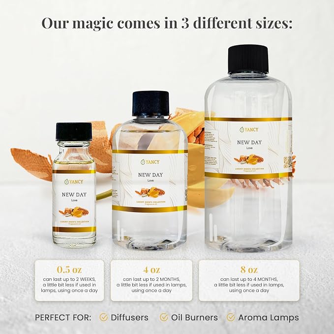 YANCY New Day Luxury Collection Fragrance Oil (1/2 oz), Uplifting Citrus and Floral Scent, Ideal for Diffusers, Oil Burners & Aroma Lamps, Refreshing Fragrance Oil for Morning Energy Boost