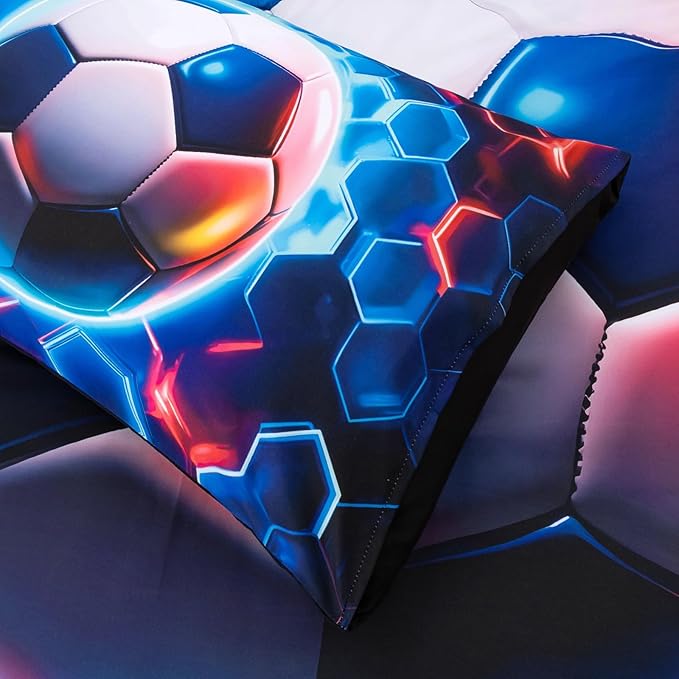 A Nice Night Twin Size Bed in A Bag 6 Pieces Football Comforter Set for Boys Girls Kids Geometric Lightweight Microfiber Bedding Sets,RedBlue