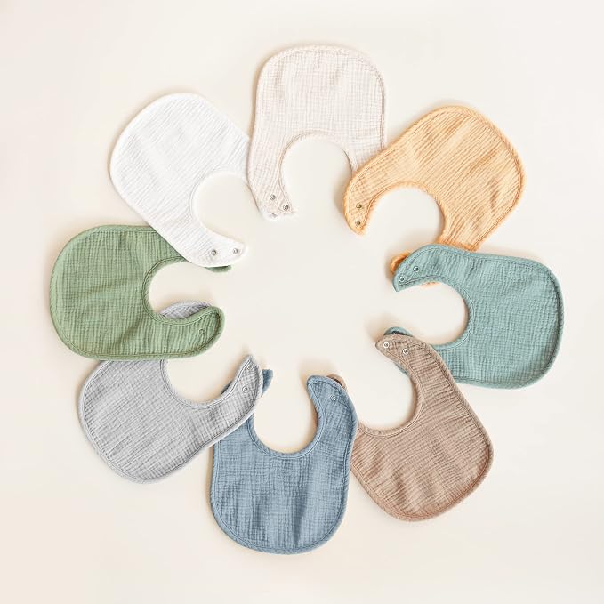 Konssy Muslin Baby Bibs 8 Pack Baby Bandana Drool Bibs Cotton for Unisex Boys and Girls, Soft Absorbent Set for Teething and Drooling