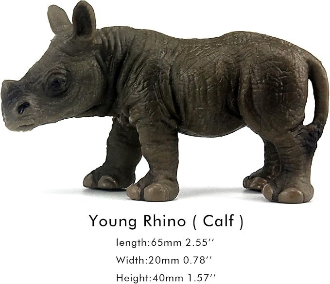 FUNSHOWCASE African Jungle Animals Young Rhino Calf Toy Figure Realistic Plastic Figurine Height 1.6-inch