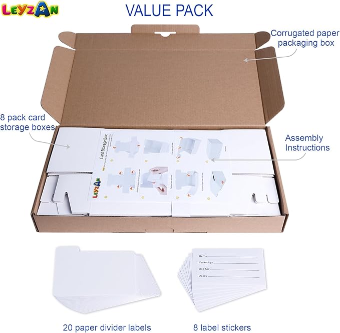 Trading Card Storage Box for toploader, 8-Pack•100 Count Cardboard Top Loaders Storage Box with Dividers & Labels for TCG/Magic/Mtg Organizer and Collection, 7 INCH
