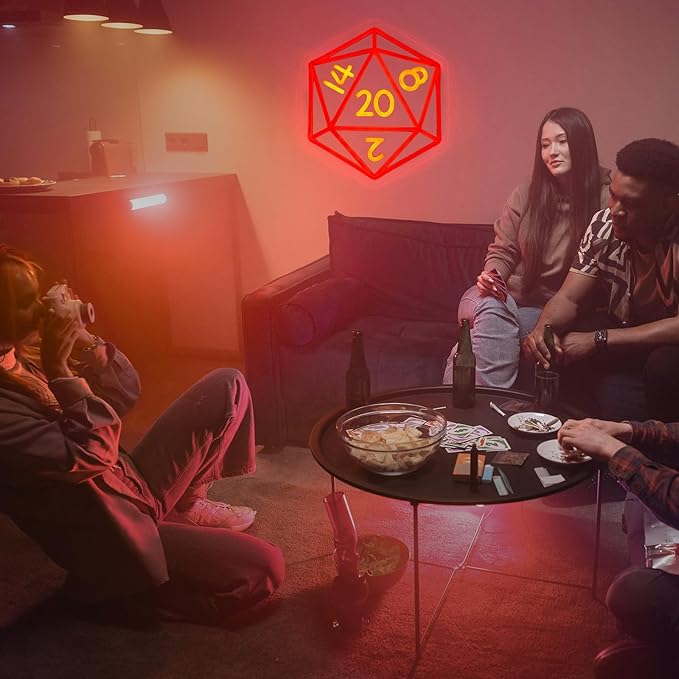 Dice Neon Signs for Wall Decor,Cool Dimmable Dungeons and Dragons Dice Game LED Sign,13x11 inch USB Powered Dimmable Neon Light for Man Cave, Game Room, Bedroom, Party Decoration Gifts