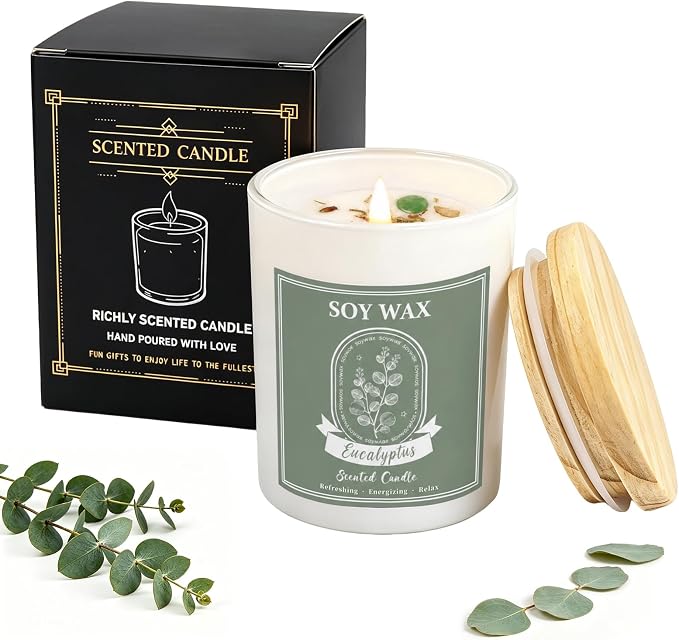 Scented Candle, Candles for Home Scented, 5.2 oz Soy Candles for Aromatherapy, Natural Hand-Poured, Relaxing Eucalyptus Scent, Gift for Women Mom (Eucalyptus)