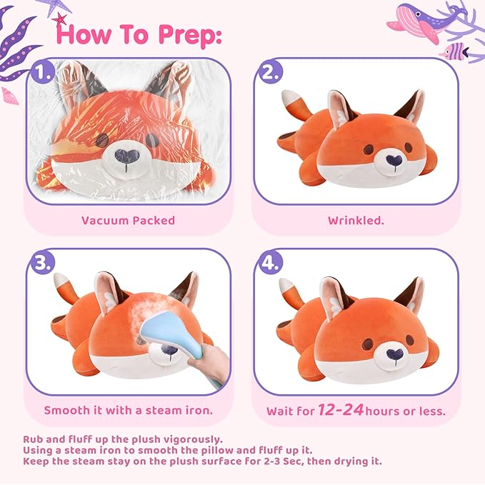 Cute Fox Plush Pillow, Kawaii Plushies Red Fox Stuffed Animals, Squishy Plushies, Cuddle Foxes Plush Pillow for Kids & Girls (13 Inch)