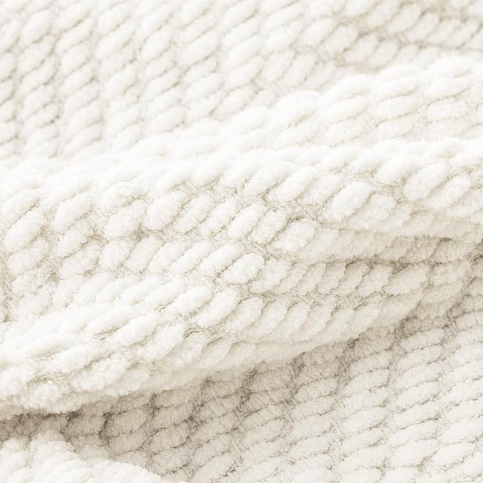 BATTILO HOME Cream Throw Blanket for Couch, Knit Throw Blanket, 50"x60" | Ivory Throw Blanket for Bed, Warm Decorative White Blanket Throw for Home Decor