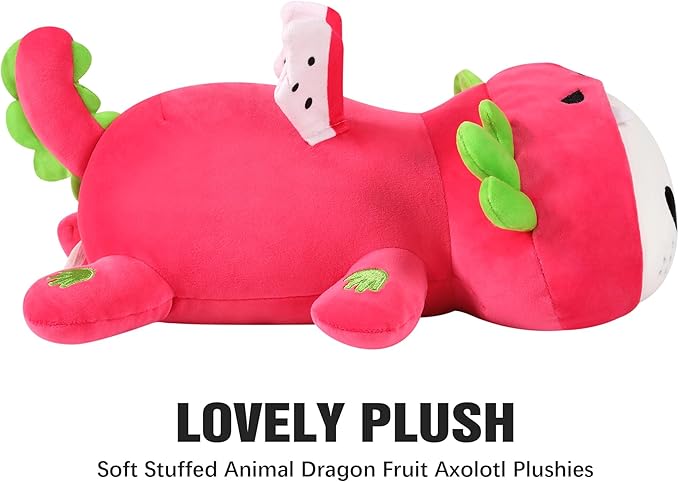 Onsoyours Cute Axolotl Dragon Fruit Plush, 19" Soft Large Stuffed Animals Big Axolotl Pitaya Plush Pillow, Kawaii Plushie Toy for Kids (Axolotl Dragonfruit B, 19")
