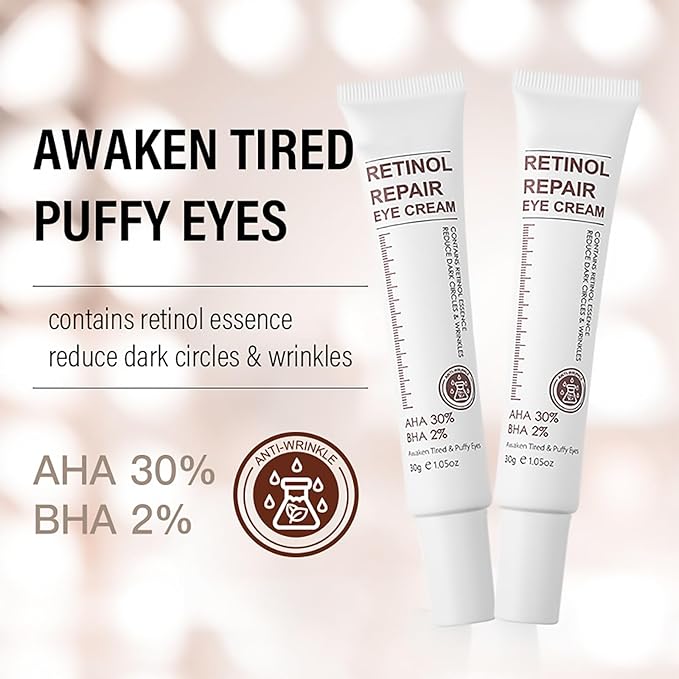 2 Pcs Retinol Repair Eye Cream,Instant Results Eye Cream,Reduces the Appearance of Dark Circles,Stretch Wrinkles at the Corners of the Eyes,Moisturize and Improve Eye Bags,1.05 Oz Each