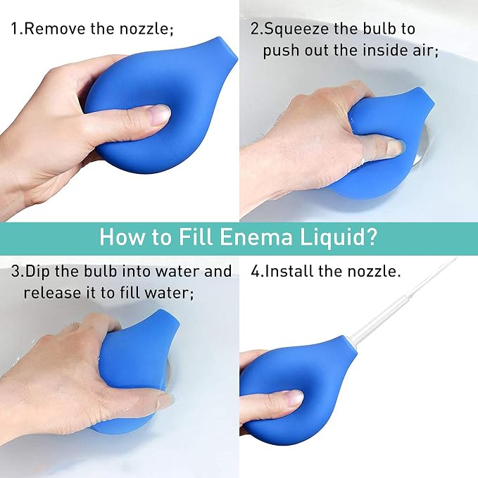 TopQuaFocus 8oz Enema Bulb Kit Anal and Vaginal Douche Bulb for Men Flushing System Enemas Silicone Bulb 4 Replaceable Tips (Blue, 224ml)