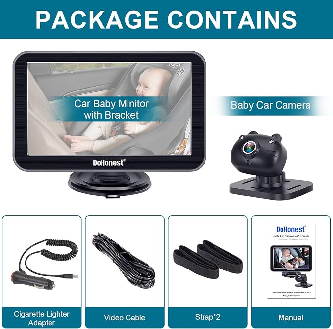 DoHonest Baby Car Camera 7-Inch: USB Plug and Play Easy Setup 360 Degree Rotating Backseat Camera Two Kids HD 1080P Rear Facing Car Seat Cameras Clear Night Vision -V9