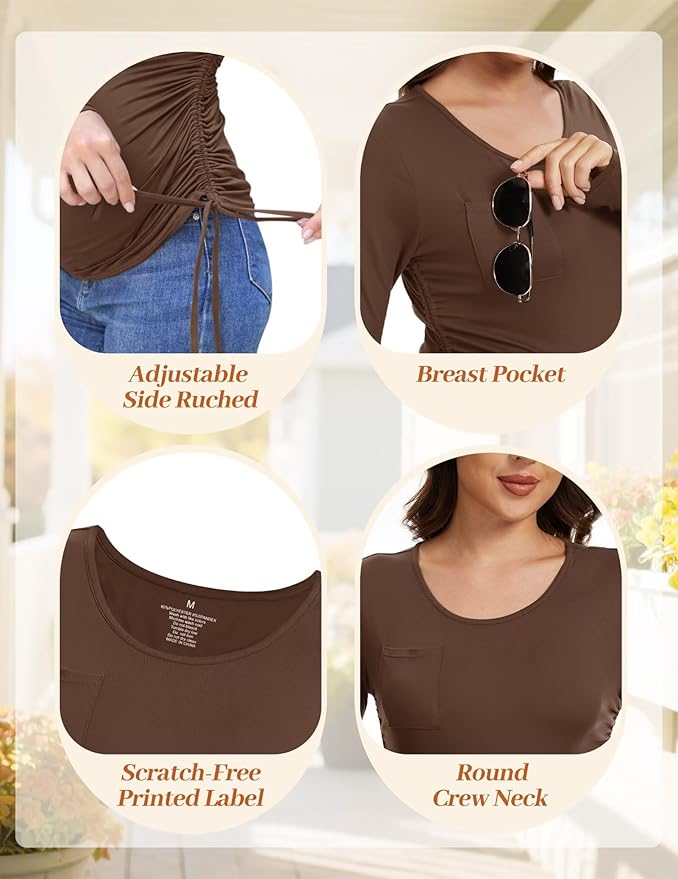 Fotociti Maternity Shirts Long Sleeve, Pregnancy Side Ruched Tops,Women’s Clothes for Mama Work Casual Yoga Wearing