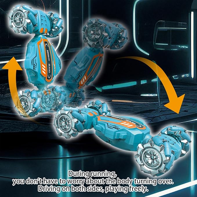 Gesture Sensing RC Stunt Car-Best Gifts for Boys 6-12 Years Old,2.4GHz 4WD Remote Control Twist Car with 360° Rotation, Music & Cool Lights,Off-Road Vehicle with Dual Batteries (Orange)