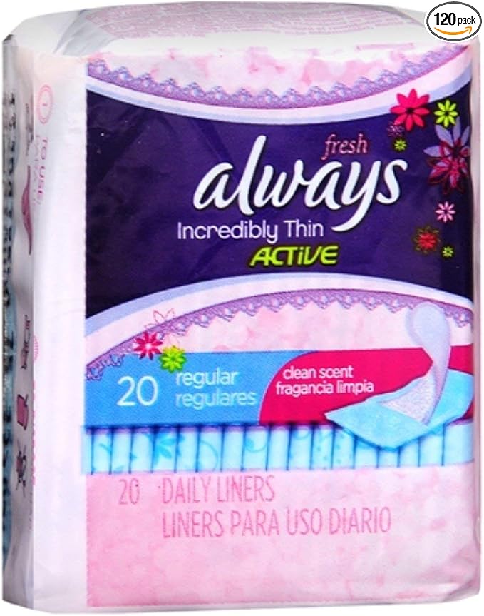 Always Thin Pantiliners Regular Clean Fresh Scent 20 Each (Pack of 6)
