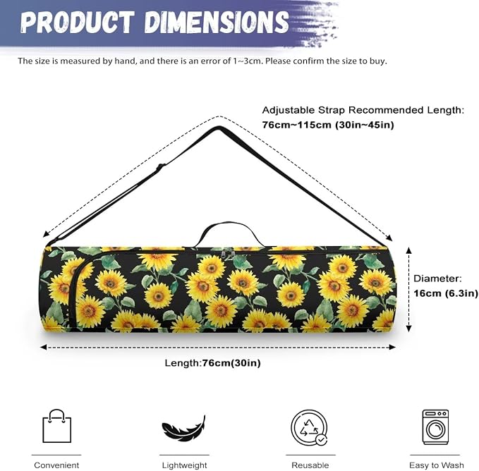 Yoga Mat Bag with Adjustable Shoulder Strap and Handle Zipper, 30in Wide x 6.3in Diameter for Yoga Mat Storage