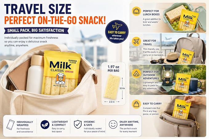 Milk Classic Rice Snack Variety Pack, Korean Crispy Rice Snack, Light & Melt-in-The-Mouth Texture, Individually Wrapped Travel Size Snacks, Banana Cheese Milk Flavors, 3 Pack, 1.97 oz Each