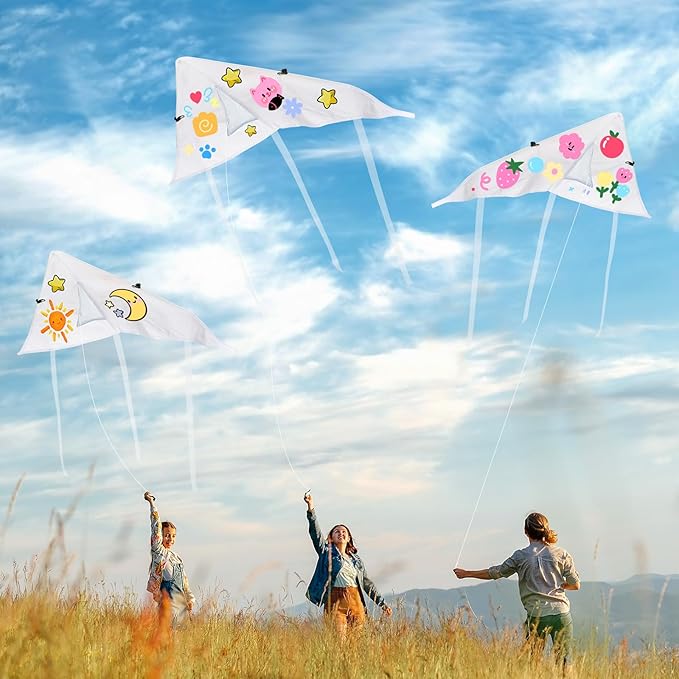 Syhood 64 Pcs DIY Kites for Toddler Kids Making Kit 20 Inch Summer Decorating Coloring Kites with String Making Craft Kits for Outdoor Game and Activities