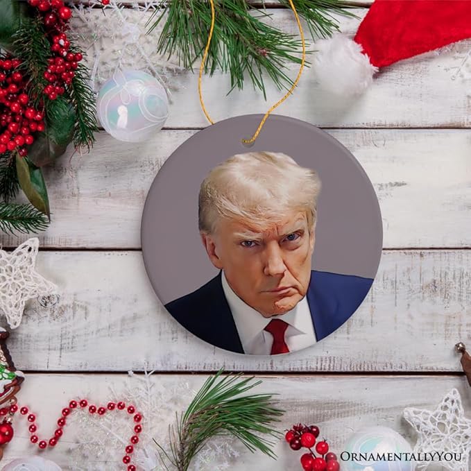 Donald Trump Mugshot Mean Muggin Ornament, Funny Christmas Decoration