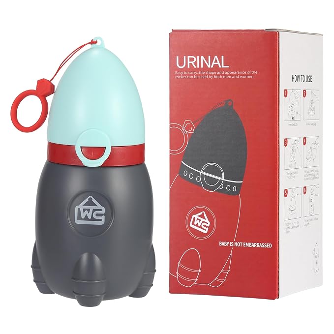 Portable Urinal for Kids Rocket Pee Cup for Kids Small Emergency Toilet Travel Urinal for Toddlers Boys Girls 12.5 OZ Pee Bottle for Kids Child Camping Car Travel Potty Training Baby Urinal Blue