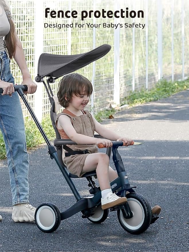 newyoo Tricycle for Toddlers 1-3, Toddler Tricycle with Push Handle and Canopy, Toddler Bike, Birthday Gift and Toys for Girl and Boy, 6 in 1 Baby Trike, Balance Bike, TR009, Dark Grey