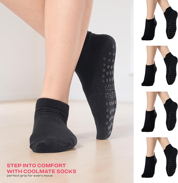 COOLMATE Pilates Socks with Grips for Women, Yoga Socks, Crew Non Slip Women for Barre, Pilates Gifts for Women