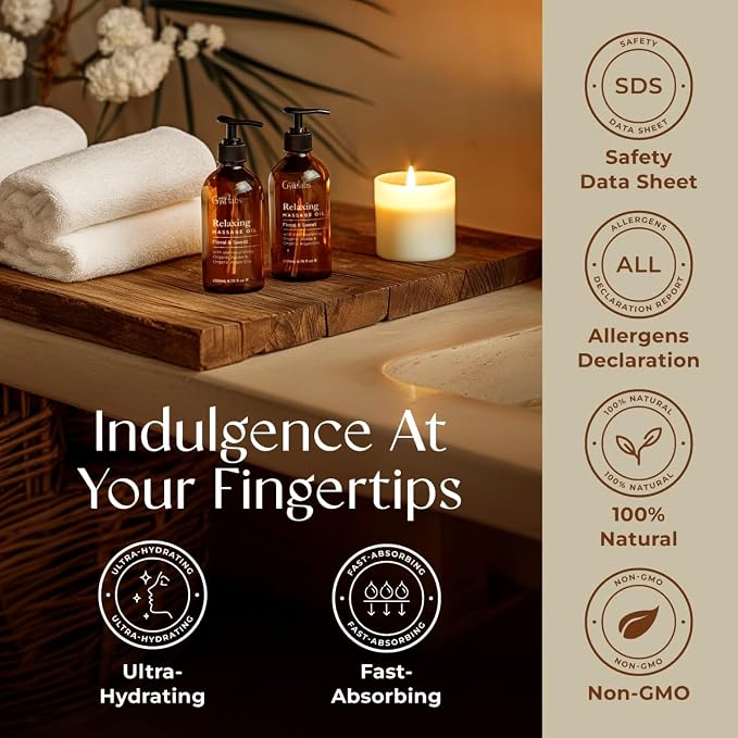 Destressing Massage Oil & Relaxing Massage Oil Set - Aromatherapy Grade Essential Oils Set - 2x200ml - Gya Labs