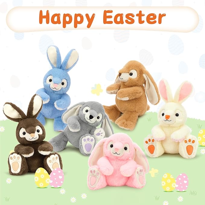 6Pcs Bulk Bunny Plush, Cute Soft Rabbit Stuffed Animal in Bulk for Kids Girls Boys, 15" Easter Basket Stuffers Decorations, Bunny Plushies for Christmas Birthday, Forest Theme Party Decor