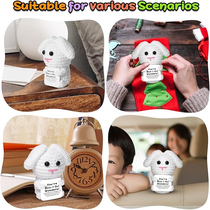 AICase Funny Positive Bunny Gifts Easter Basket Stuffers Easter Gifts Decorations Emotional Support Nuggets Crochet Animals Handmade Cheer Decor bunny lulu for Sister Daughter Son