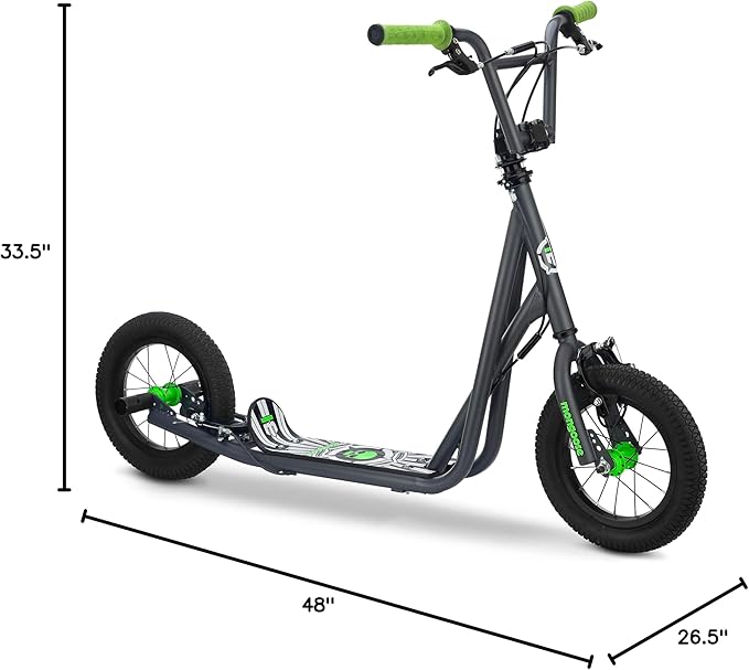 Mongoose Expo Kick Scooter, BMX-Style Handlebar & Brake Cable Rotor, Wide Foot Deck for Kids Youth Boys Girls Ages 6 and Up, Rear Axle Pegs, 12-Inch Air Tires, and Max. Weight of 175 lbs.
