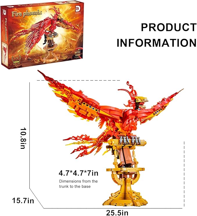 Magic Fire Phoenix Set Compatible with Lego, 938PCS Fire Phoenix Toy Collection Model for Adults, Christmas Birthday Gift for Kids Boys Girls