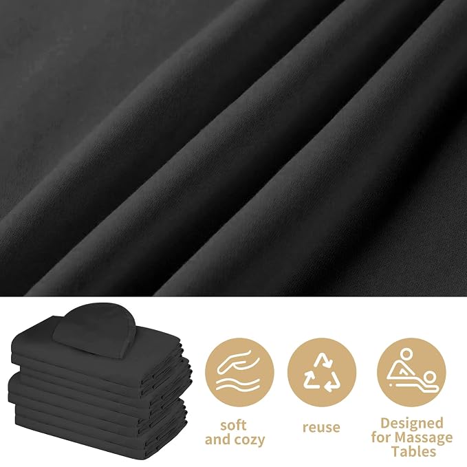 4 Sets Premium Microfiber Massage Table Sheets Set 3 Piece Set Includes Massage Table Cover Fitted Sheet and Fitted Face Rest Cover, Black