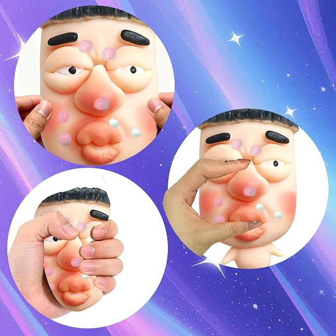 Pimple Popper Toy Set, Ultra Soft Cute Face Pimple Popping Fidget Toy, Refillable Pimple Toy with Sensory Cream, Silicone Squishy Squeeze Toy for Stress Relief & Anxiety Relief(SquishFace)
