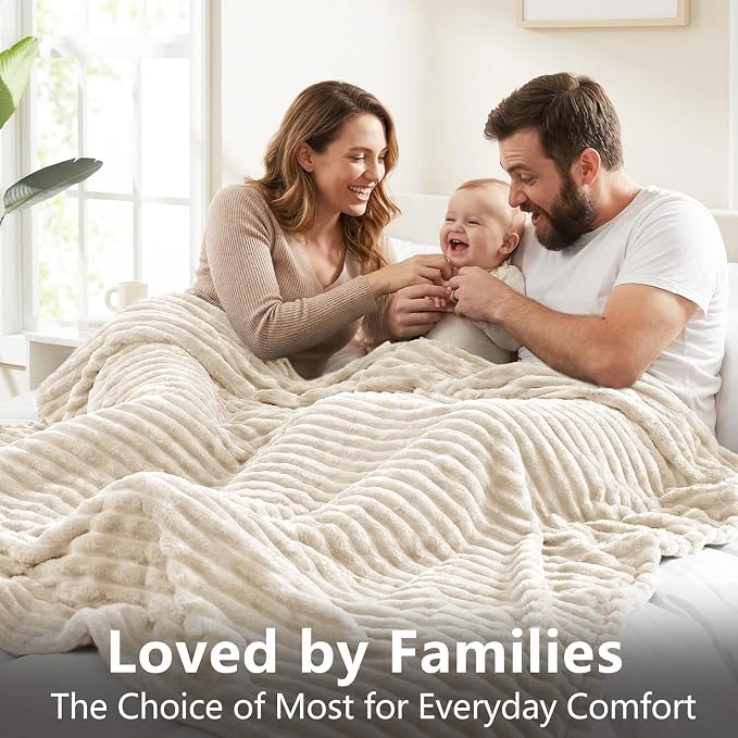 HIMEET Beige Queen Size Blanket for Bed, 300GSM Ribbed Fleece, 90 x 90 in | Ultra Soft Flannel, All-Season Lightweight Warmth, Cozy Bed Coverage & Bedroom Decor, Gift for Men & Women, Machine Washable