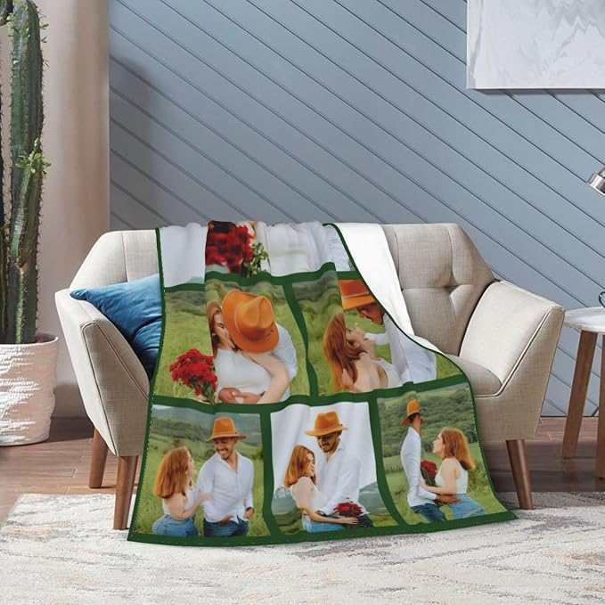 Custom Blanket with Picture Text, Personalized 6 Photo Blanket, HD Printing Customized Flannel Throw Blanket Gifts for Mom Dad Couple Girlfriend Boyfriend Wife Husband Christmas