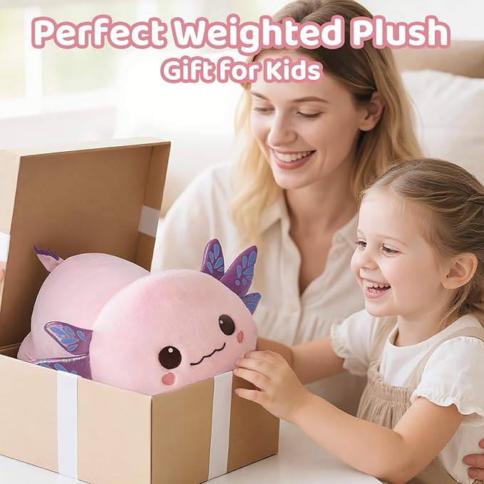 Weighted Stuffed Animals with Microwavable Heating Pad - 5lb Adjustable, Heatable & Coolable Axolotl Plush for Relaxation,Removable Inner Pad, Plush Gift for Kids & Adults (23 Inch)