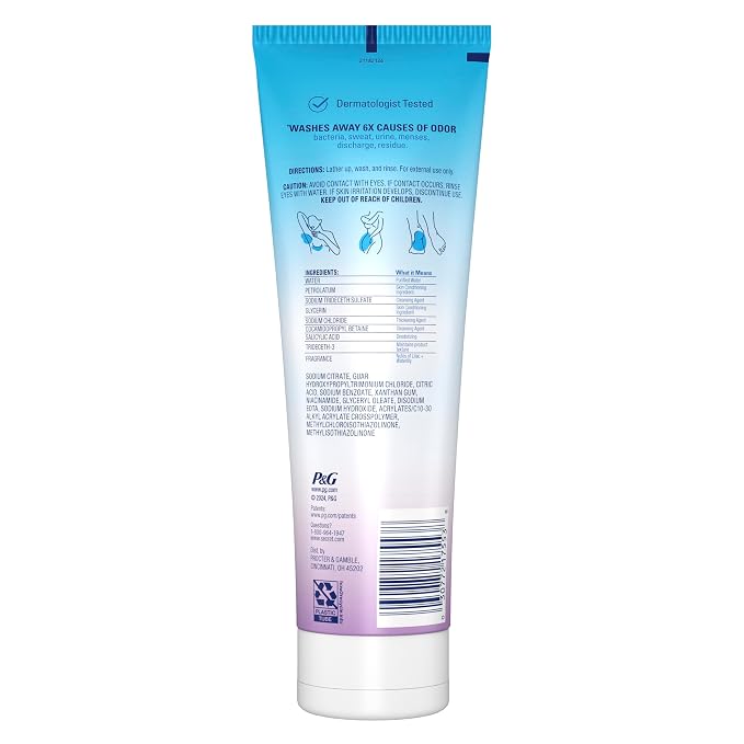 Secret Feminine Wash, 24 HR Deodorizing Feminine Body Wash for Women, Removes 6x Causes of Odor, PH Balanced, Safe to Use Everywhere, Lilac & Waterlily Scent, 8.0 Fl Oz