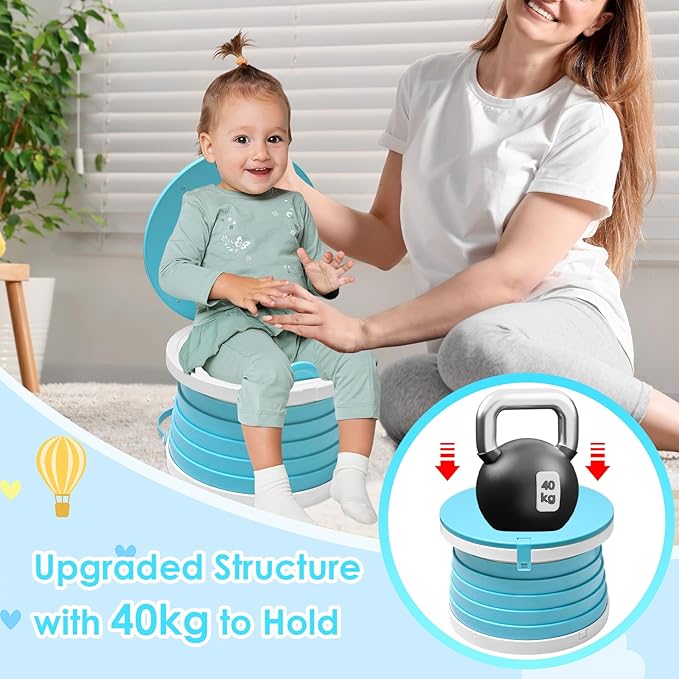 2025 Upgraded Portable Potty Training, Foldable Toilet,Travel Potty for Toddler, Apply to Seat Emergency Toilet for Camping, Outdoor, Car, Indoor, Including 3 rolls of garbage bags (Blue)