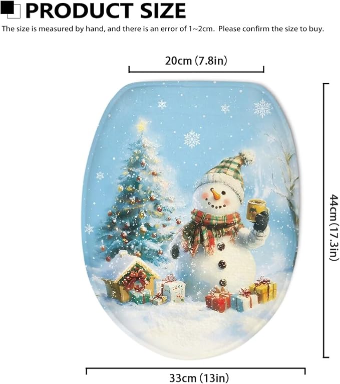 Snowman Toilet Seat Cover Stretchable Elongated Soft Oval Toilet Seat Cover for Merry Christmas -Bathroom Decoration,Portable for Trip